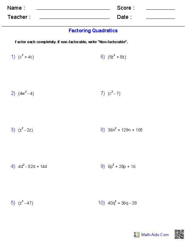 factoring trinomials worksheet