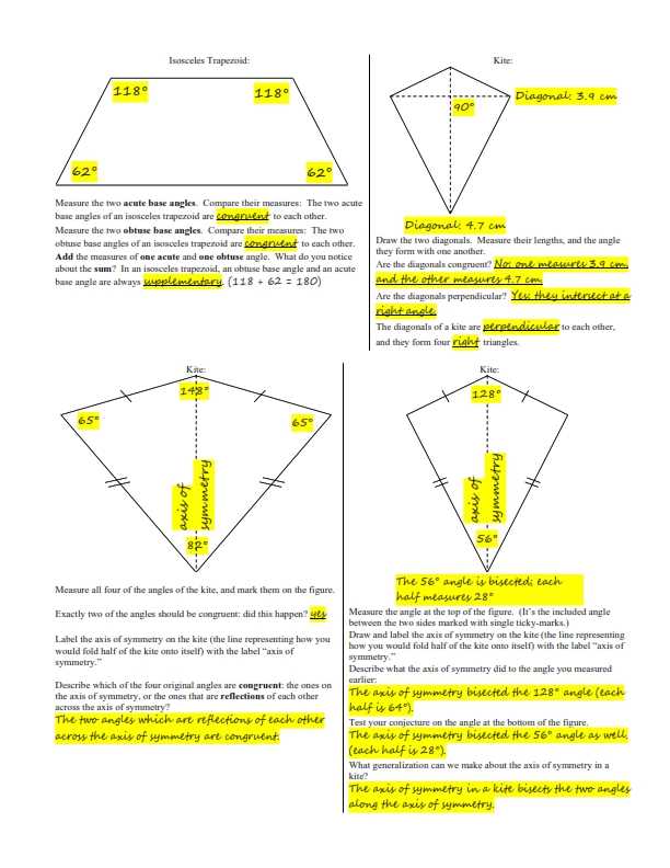 kites and trapezoids worksheet