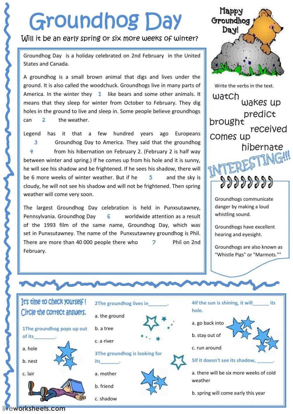 esl groundhog day worksheet