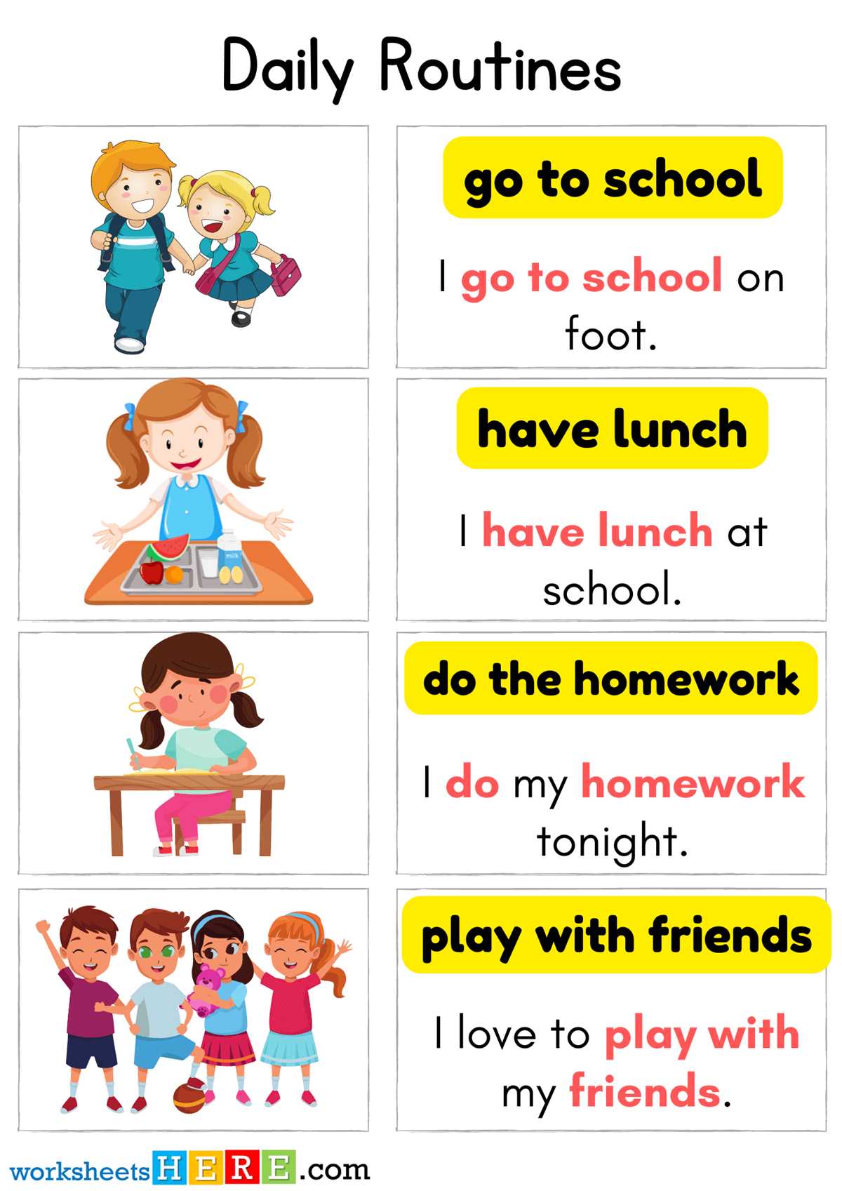 worksheet for daily routine