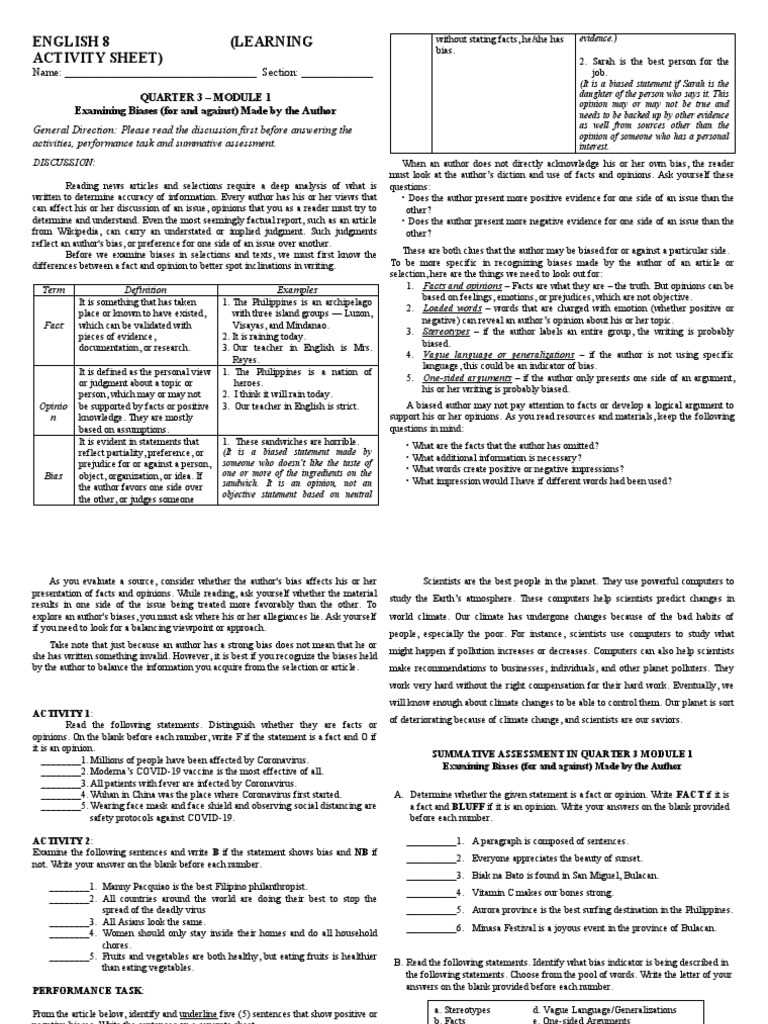 biased language worksheet