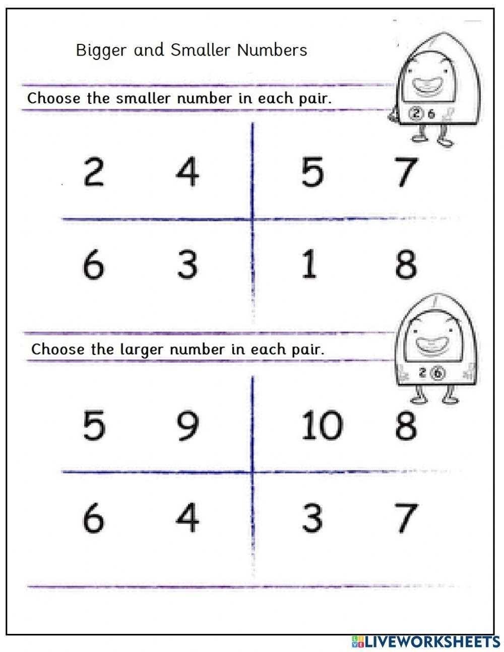 big or small number worksheet