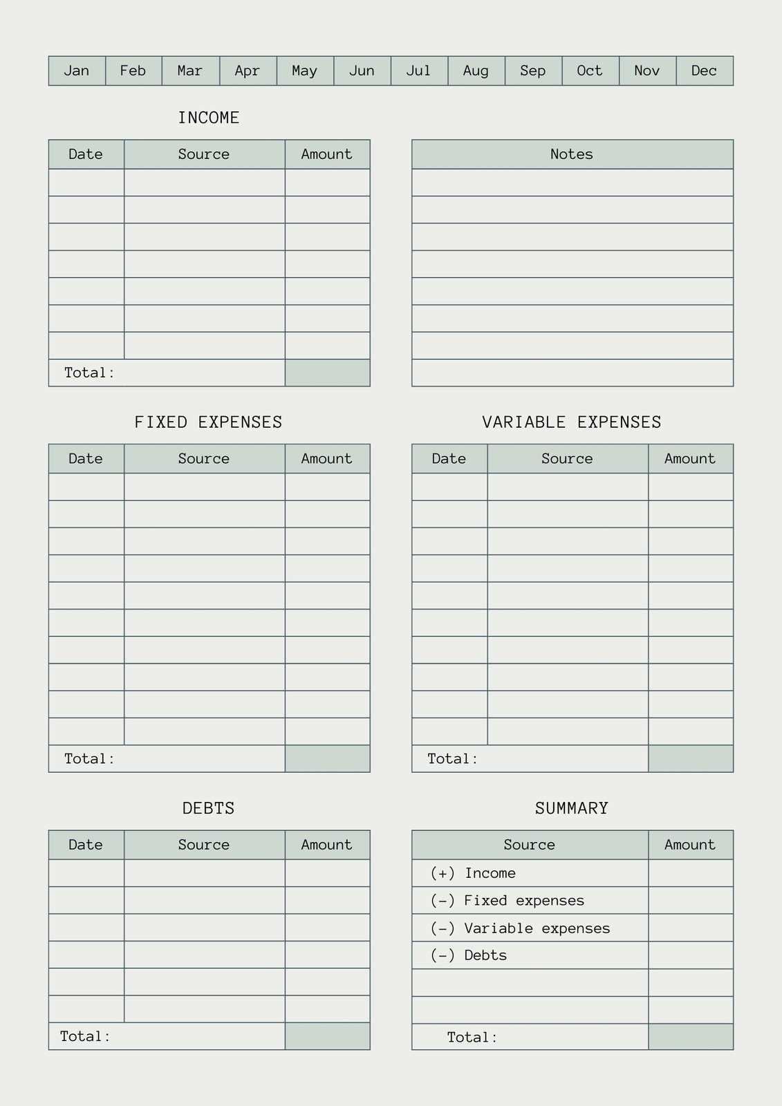 bill budget worksheet