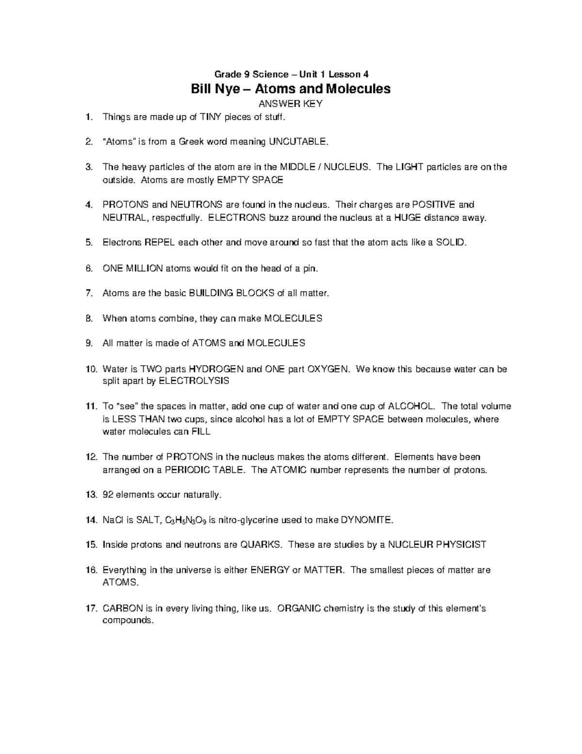 bill nye the science guy phases of matter worksheet free