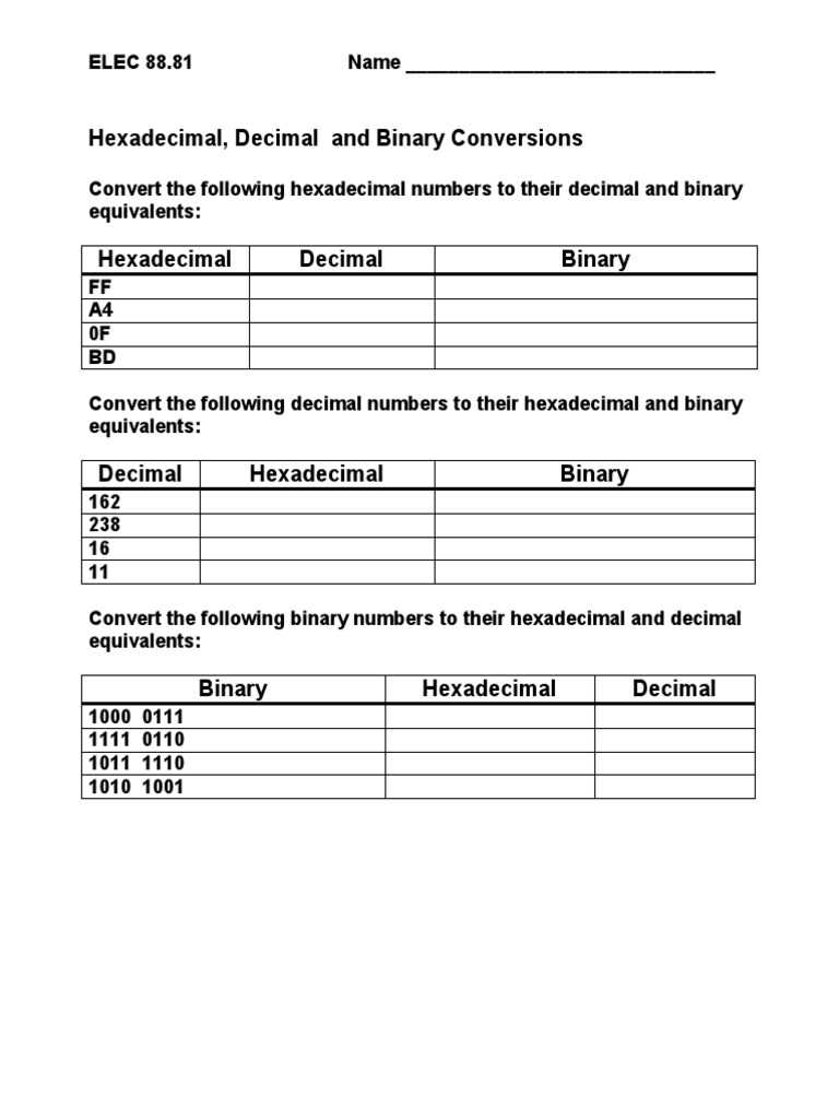 binary numbers worksheet