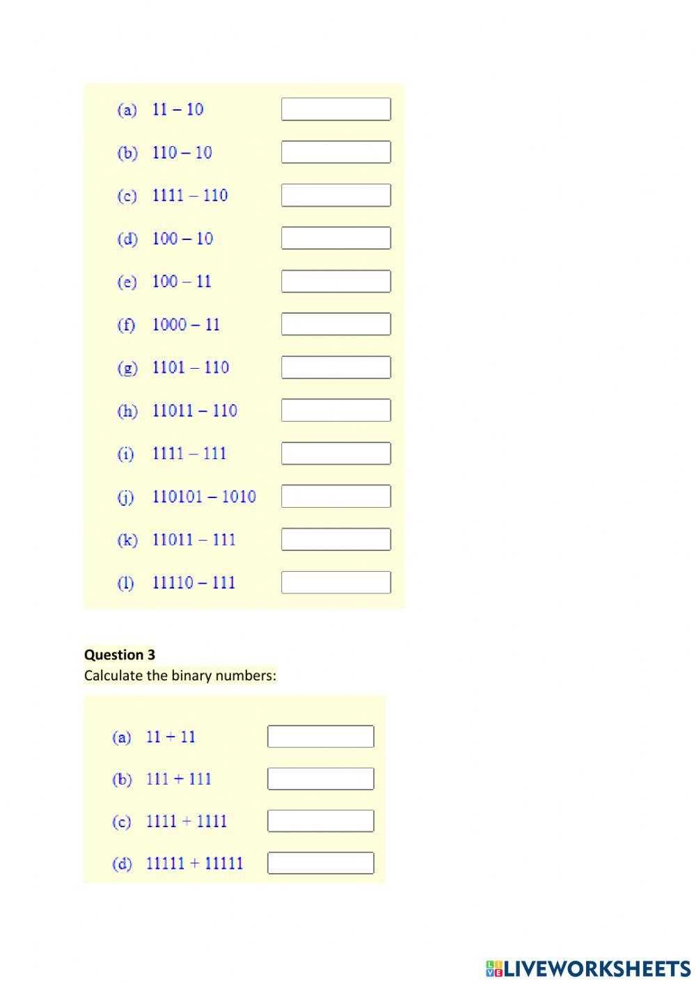 binary worksheet