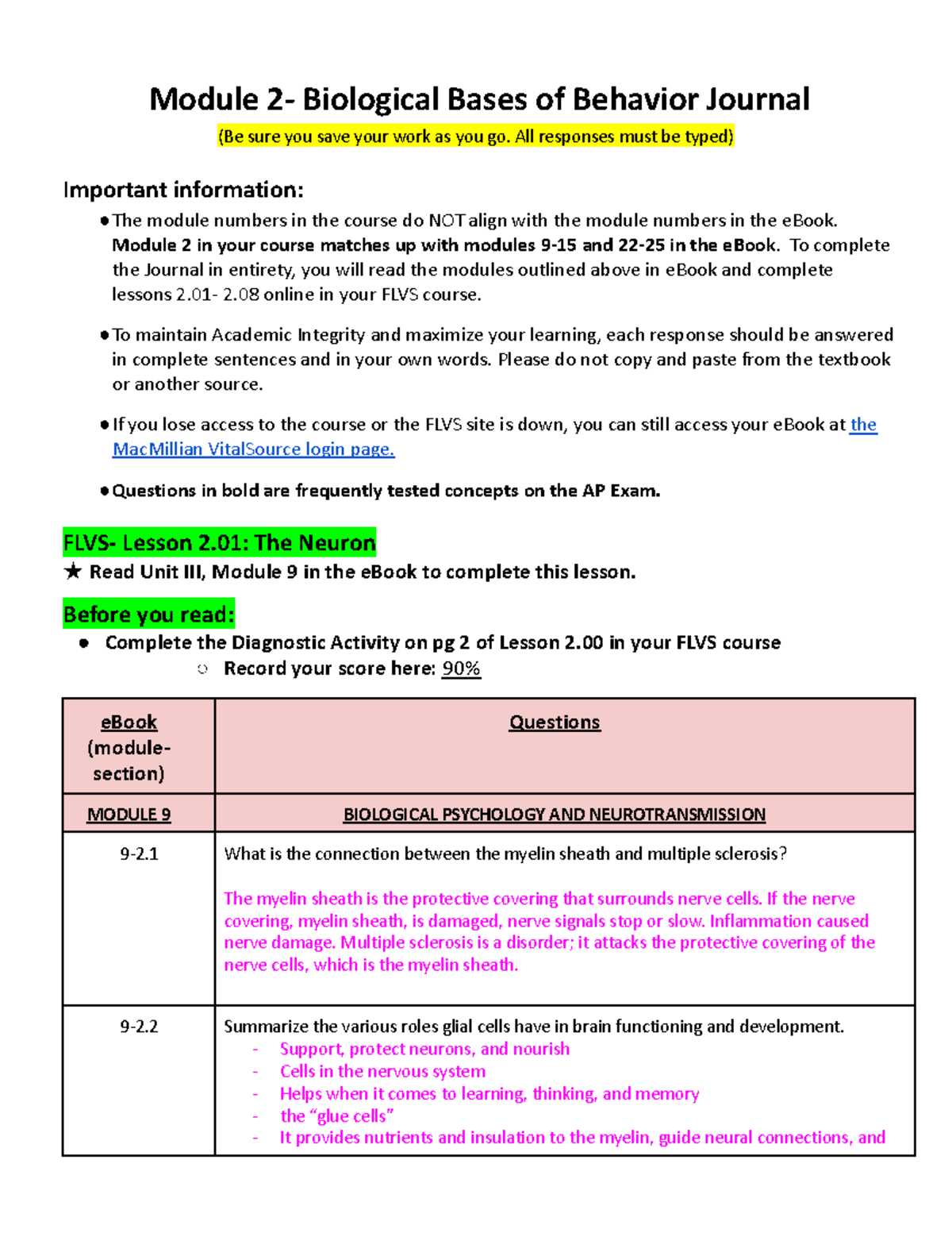 biological basis of behavior worksheet