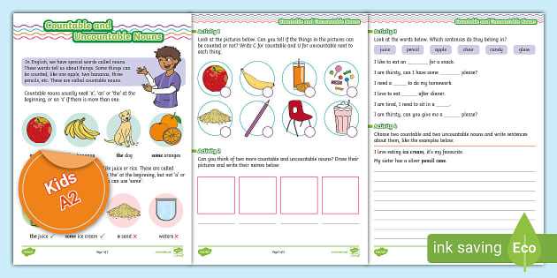 countable vs uncountable nouns worksheet