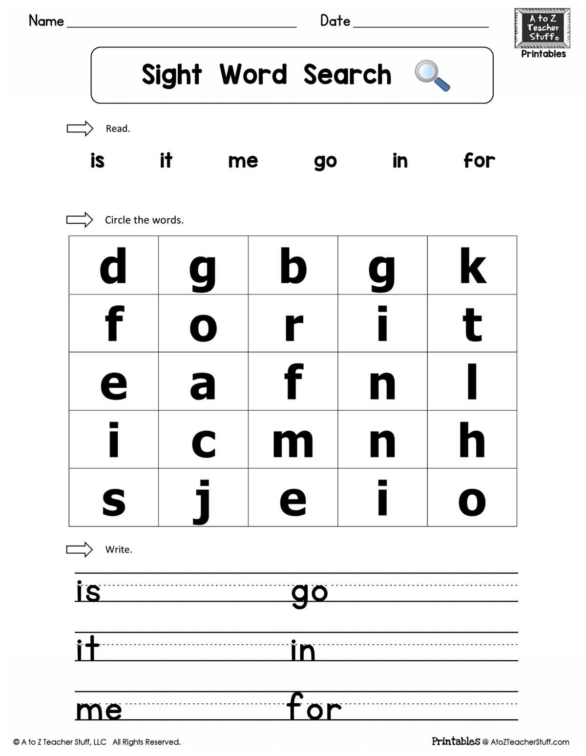 sight word find worksheet