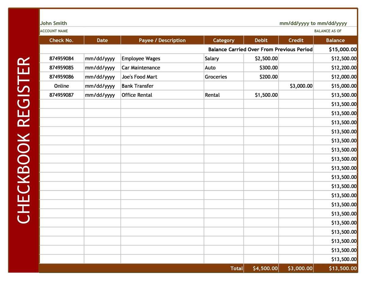 blank check register worksheet