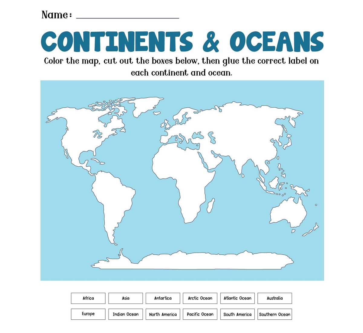 blank map of continents and oceans worksheet