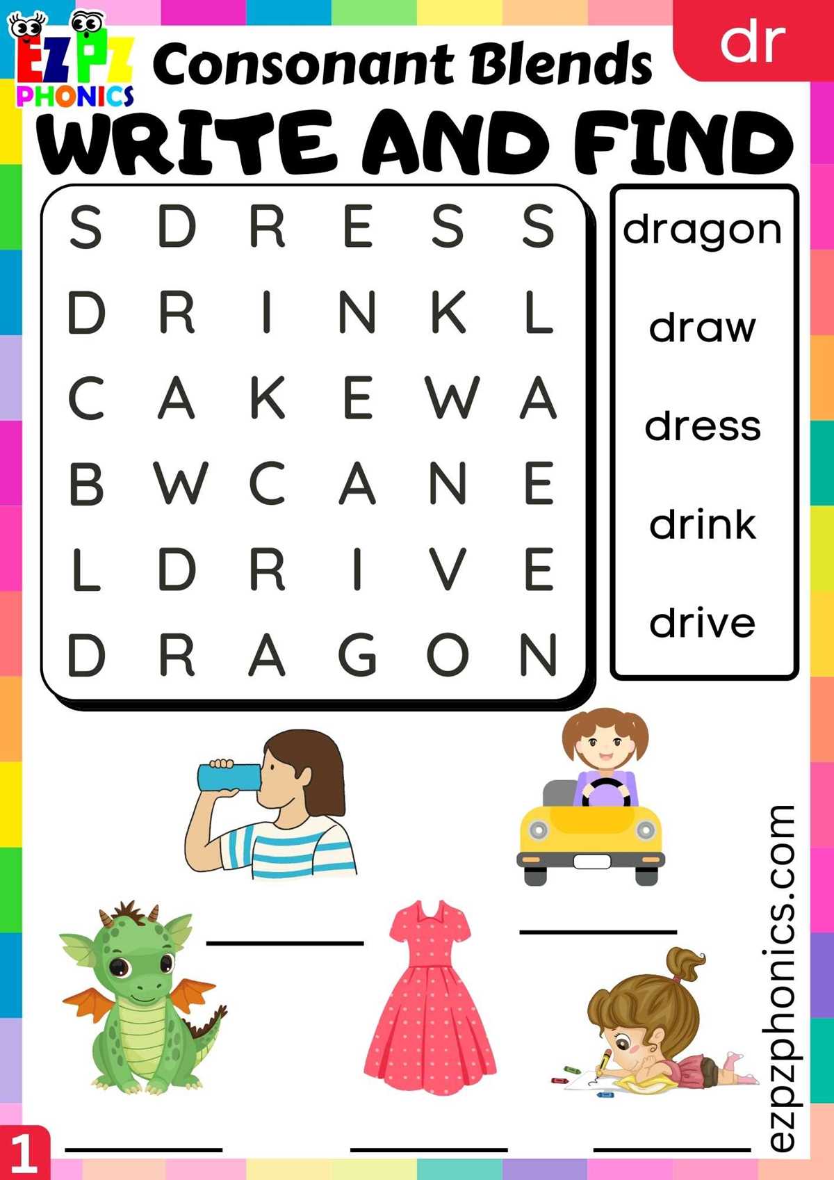 blends for kindergarten worksheets