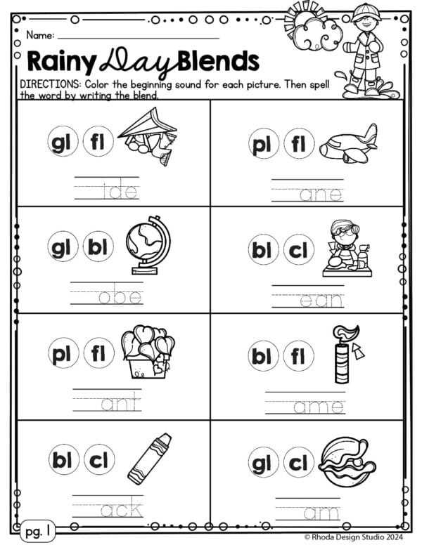 blends worksheets for kindergarten