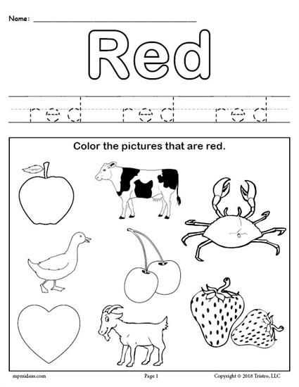 red worksheet preschool