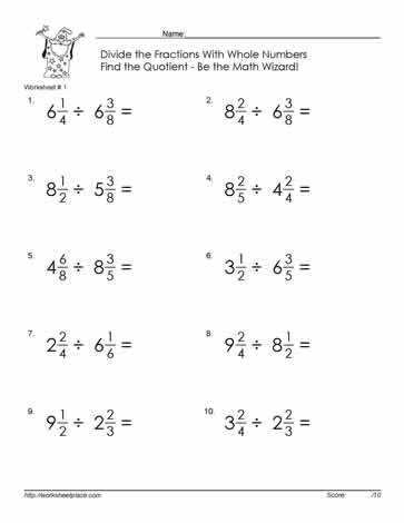 dividing fractions by whole number worksheet