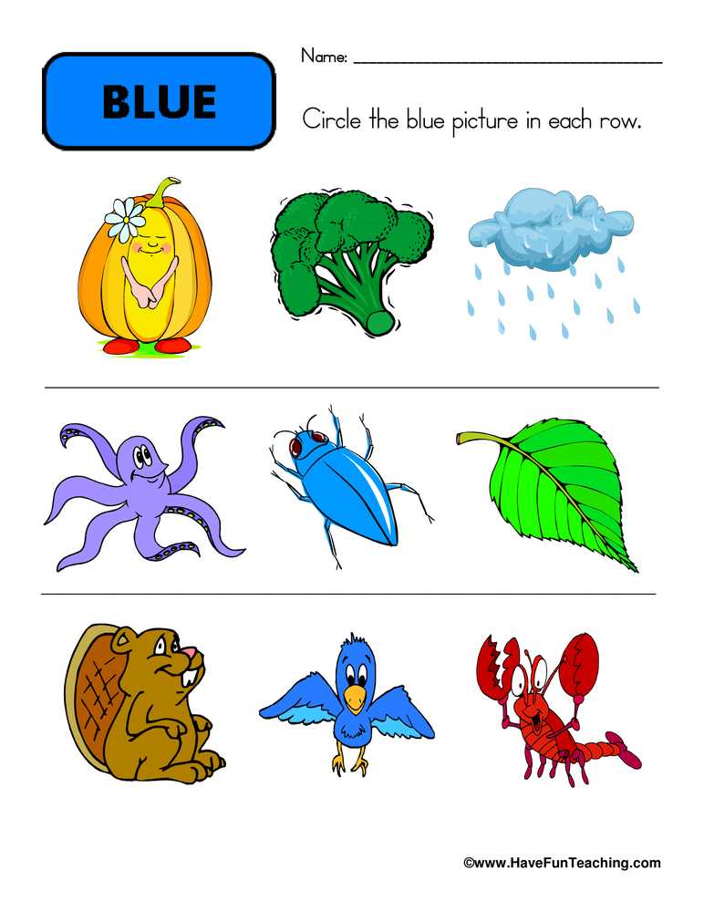 blue objects worksheets