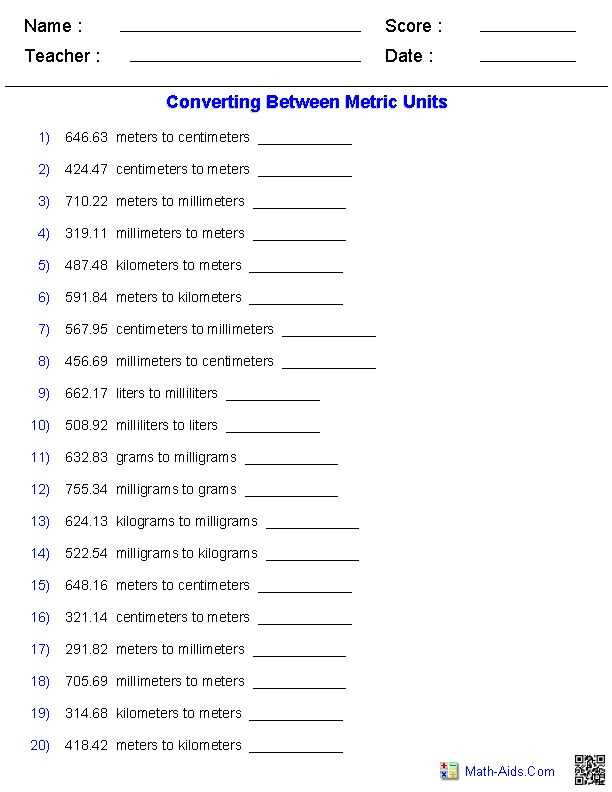 metric measures conversion worksheet