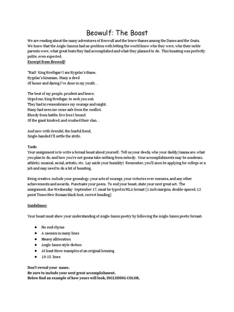 boast like beowulf worksheet