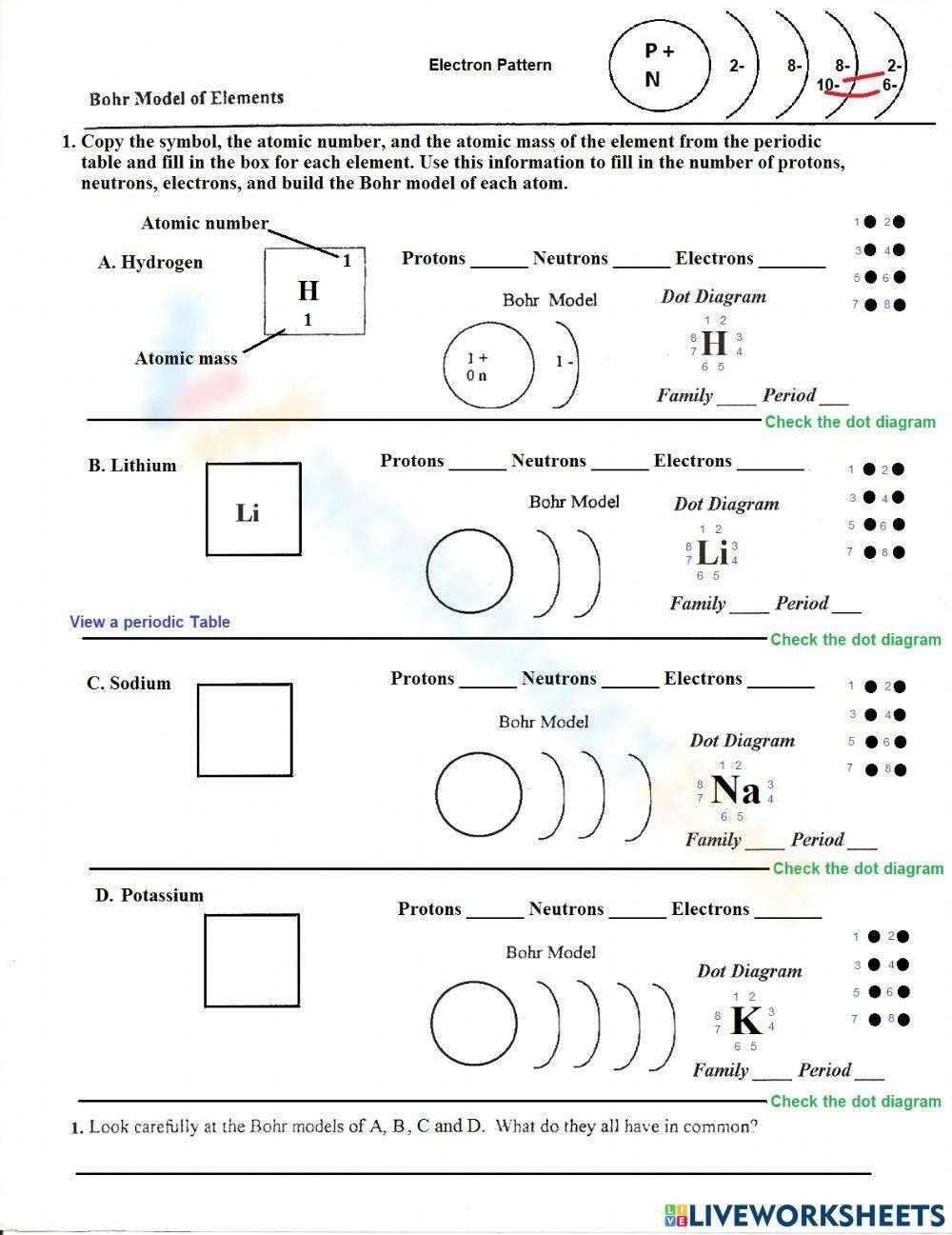 bohr worksheet
