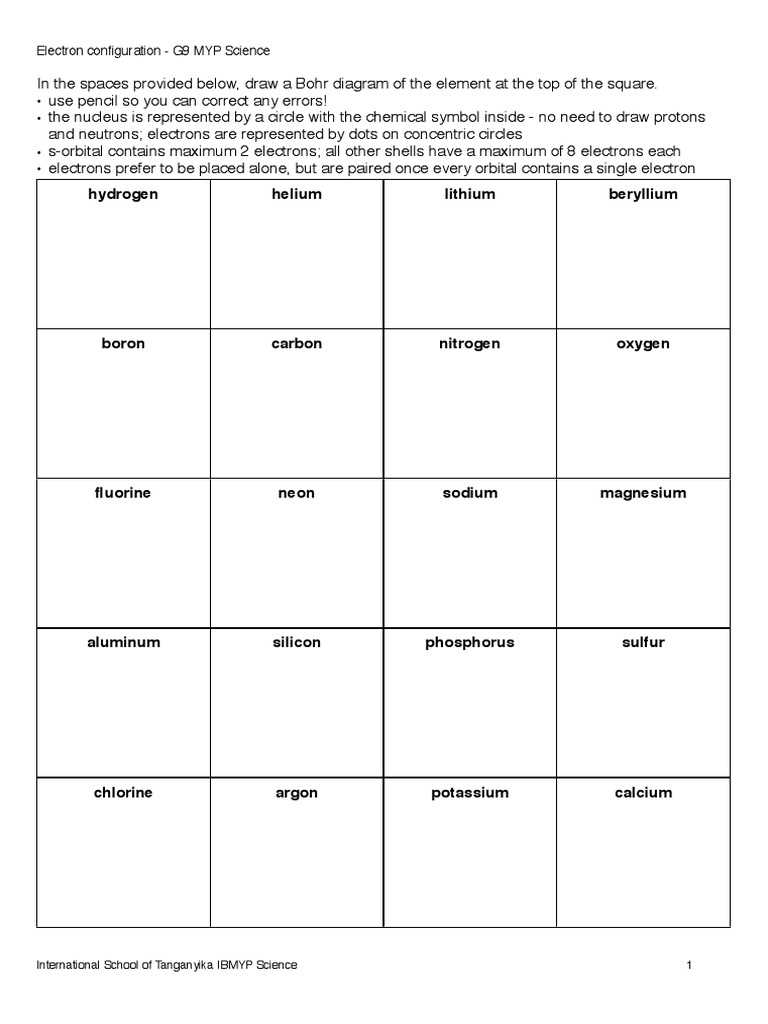 bohr worksheet
