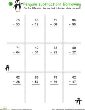 borrowing in subtraction worksheets