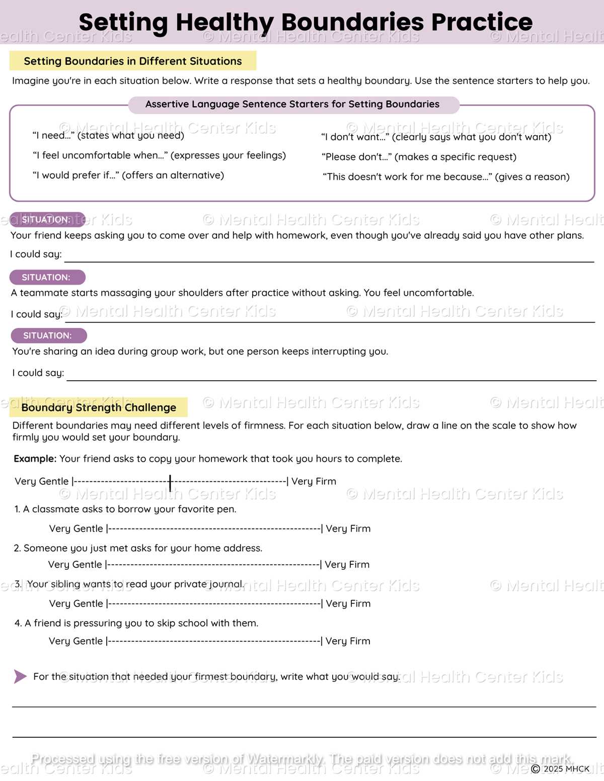 boundaries worksheets