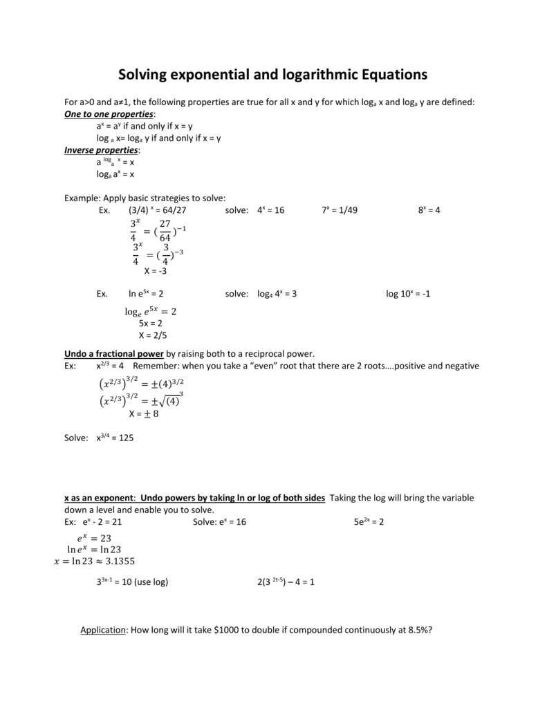 solving exp and log equations worksheet