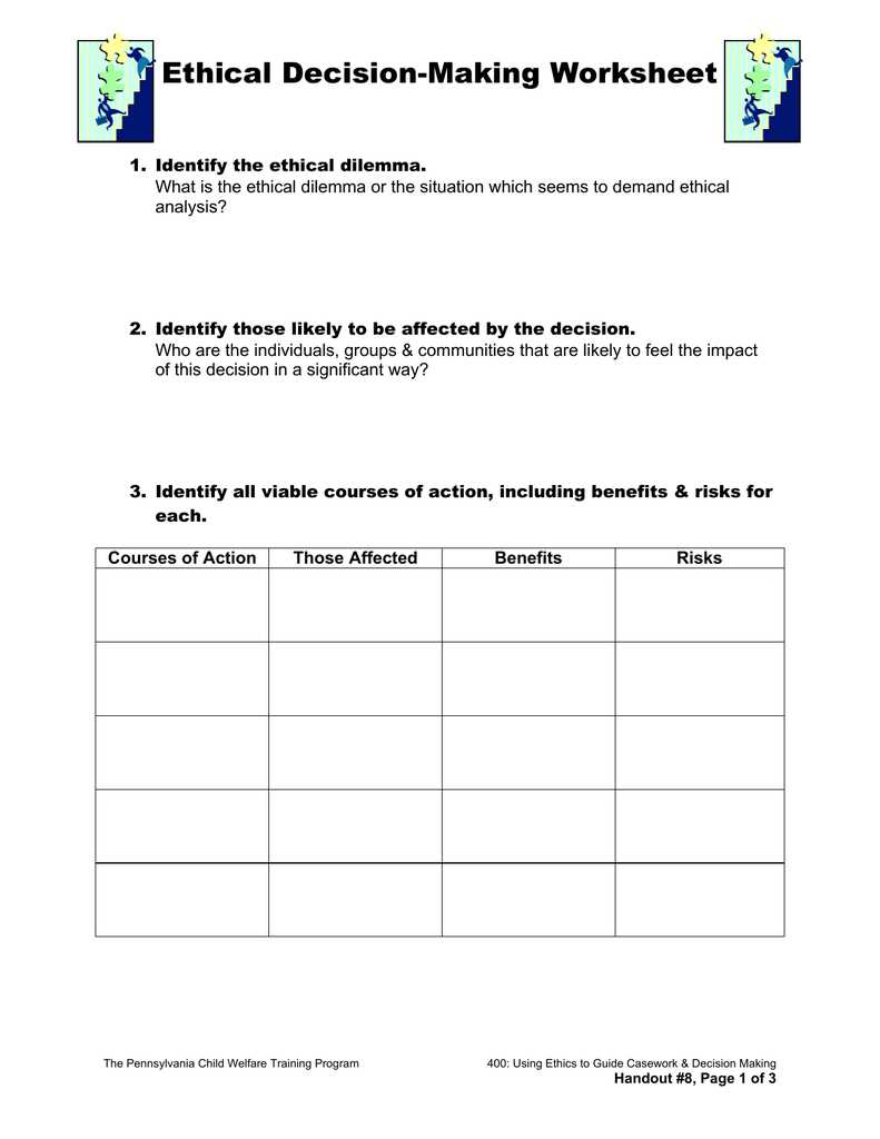ethical behavior worksheet