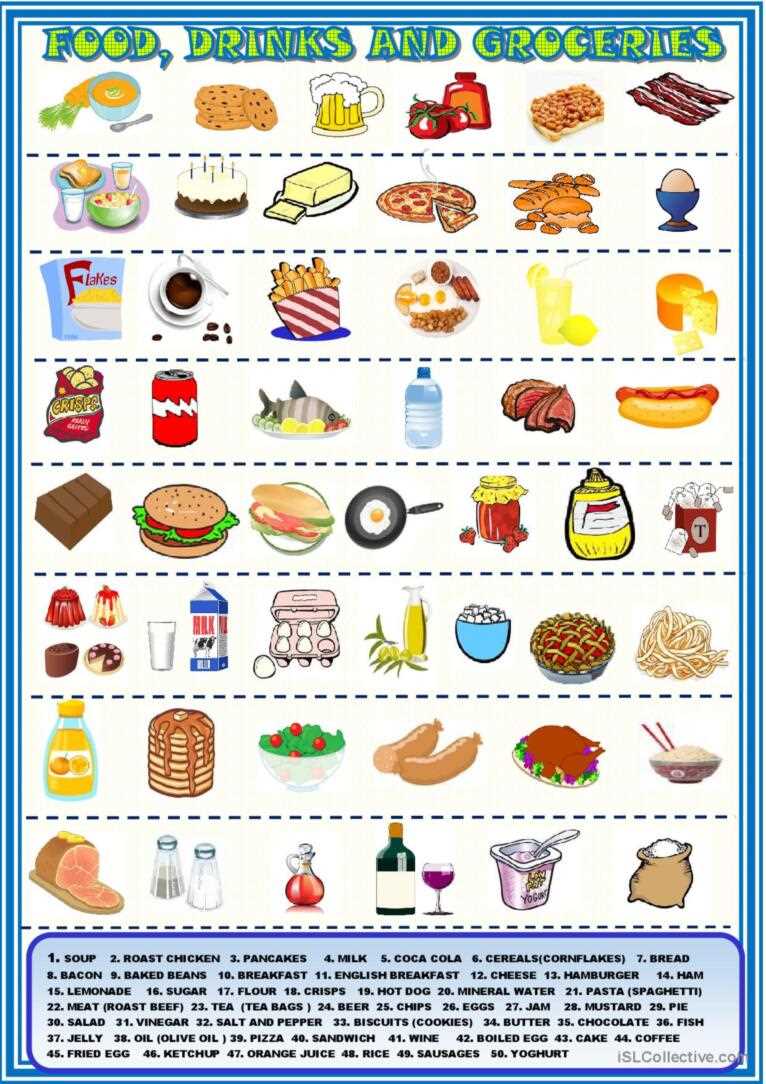 food and drink worksheets