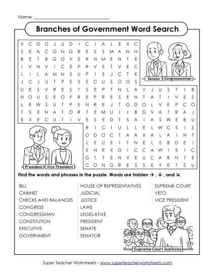 branches of state government worksheet