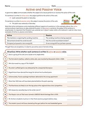 worksheet for passive voice