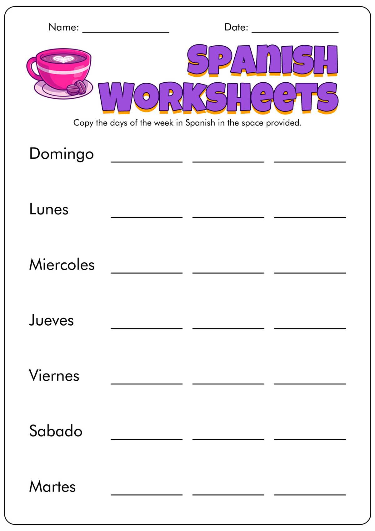 spanish free worksheets