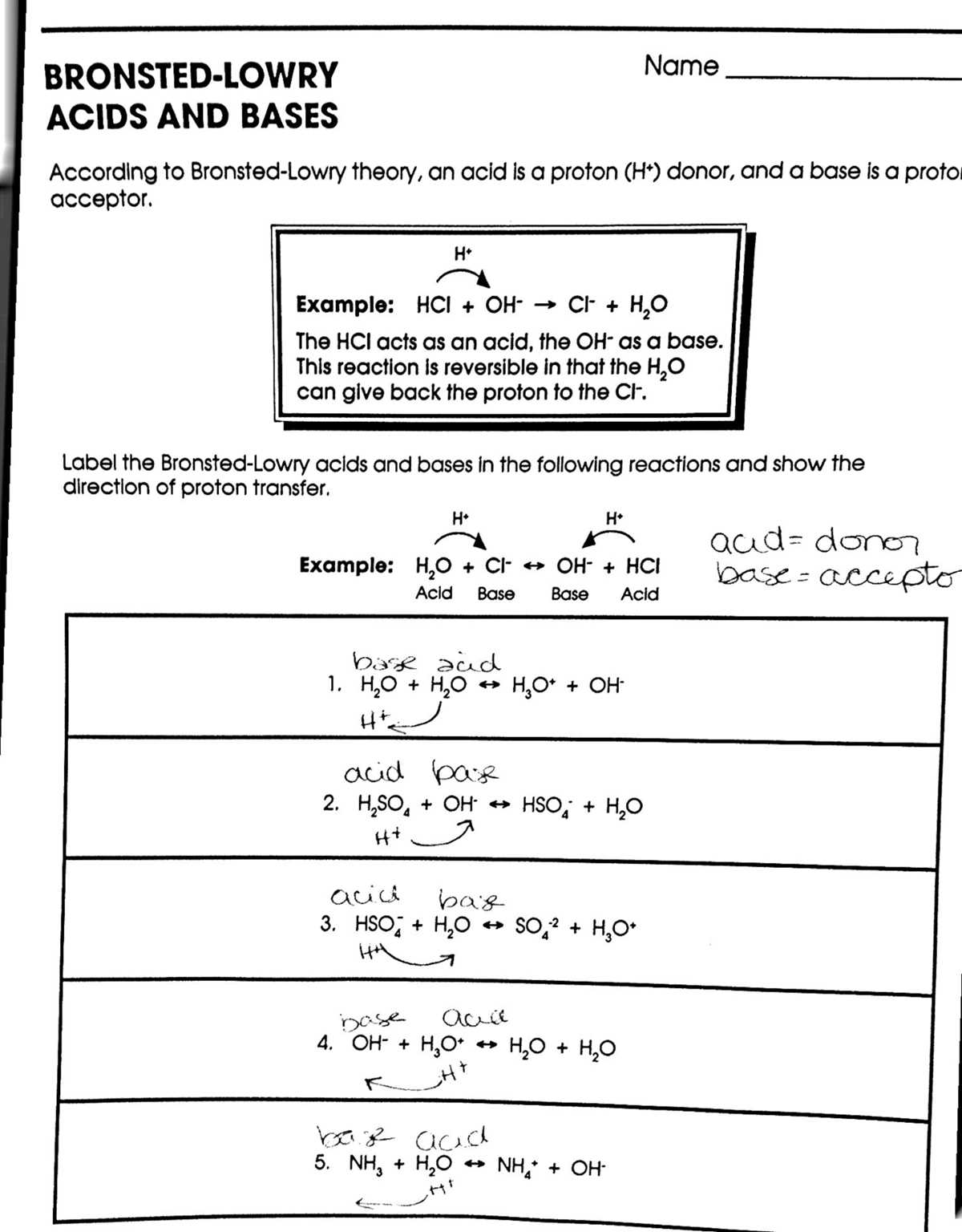 bronsted lowry acids and bases worksheet