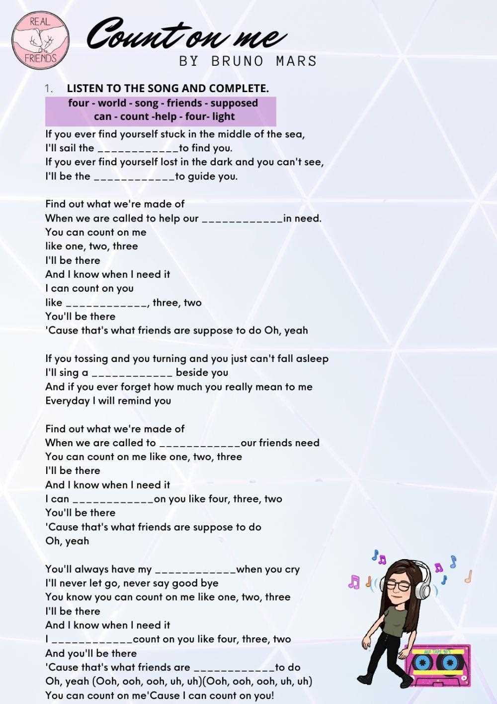 bruno mars count on me worksheet