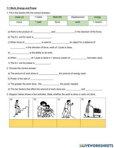 work power and energy worksheet
