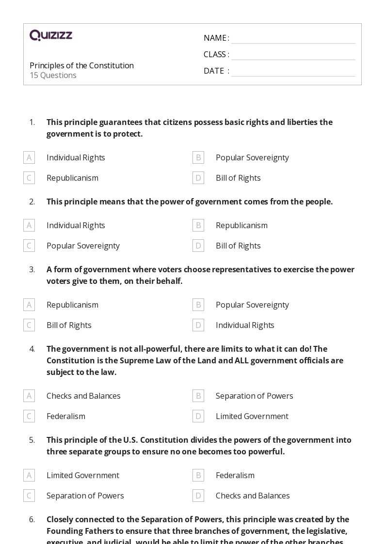 seven principles of government worksheet