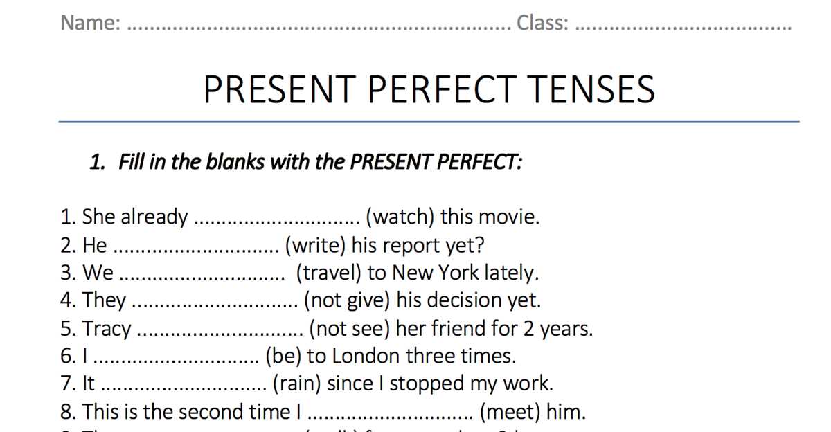 presente perfecto worksheet