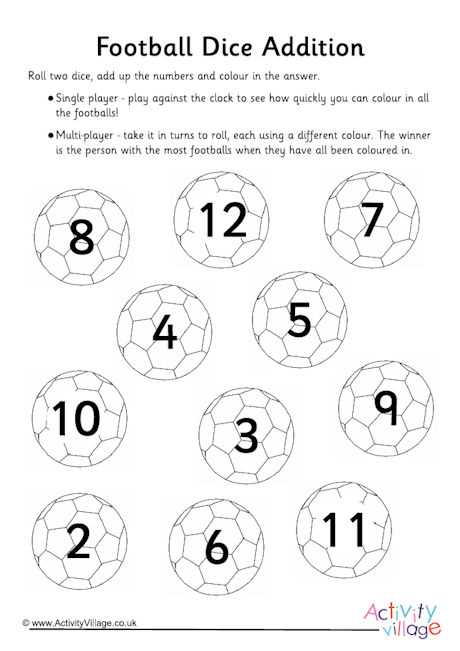 dice addition worksheet printable