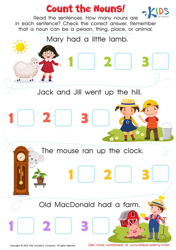 noun worksheet for kg