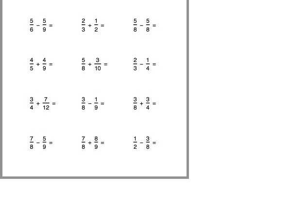 addition of fractions worksheets