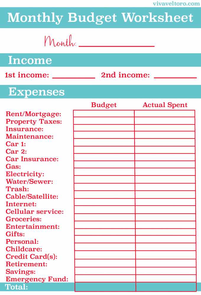 budgeting worksheets free printable