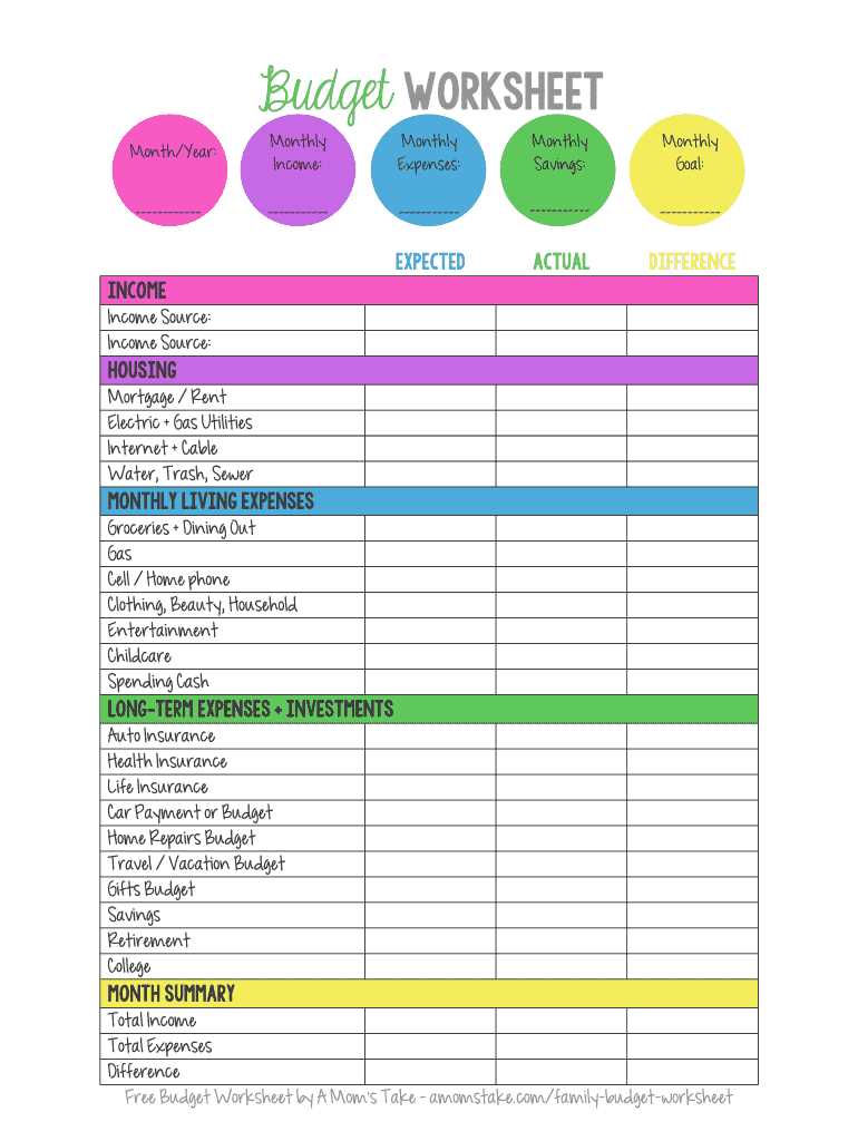 budgeting worksheets free printable