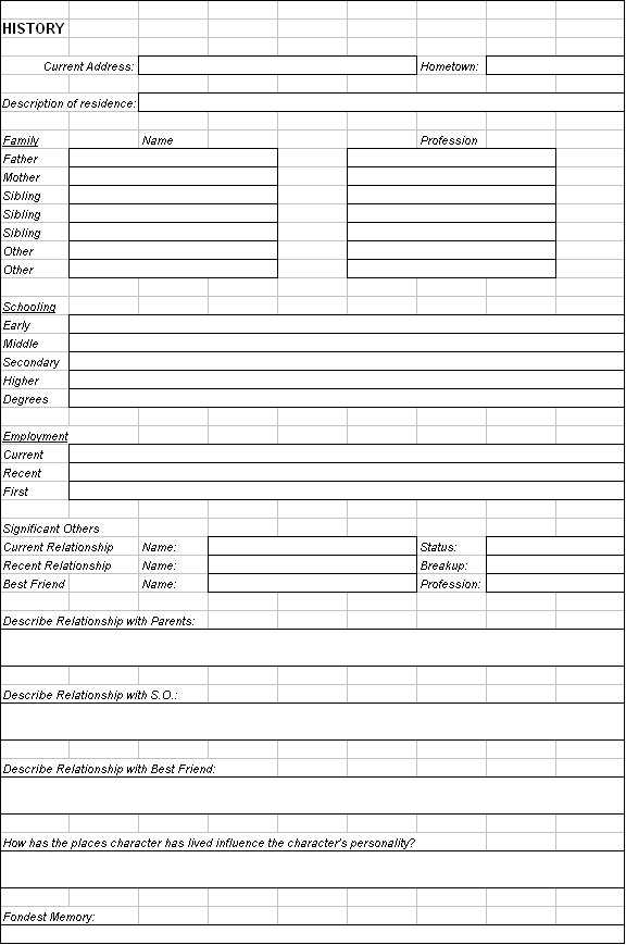 building character worksheets