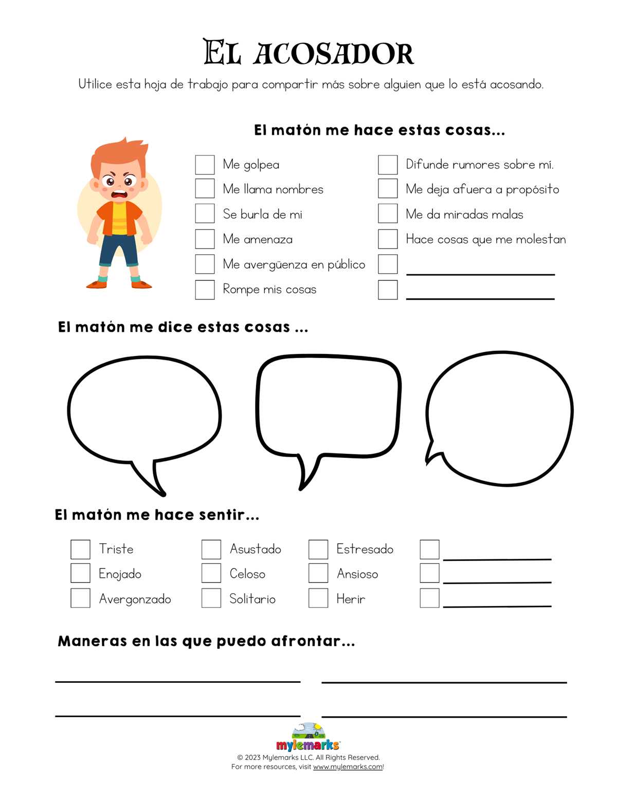 bullying worksheet for kids