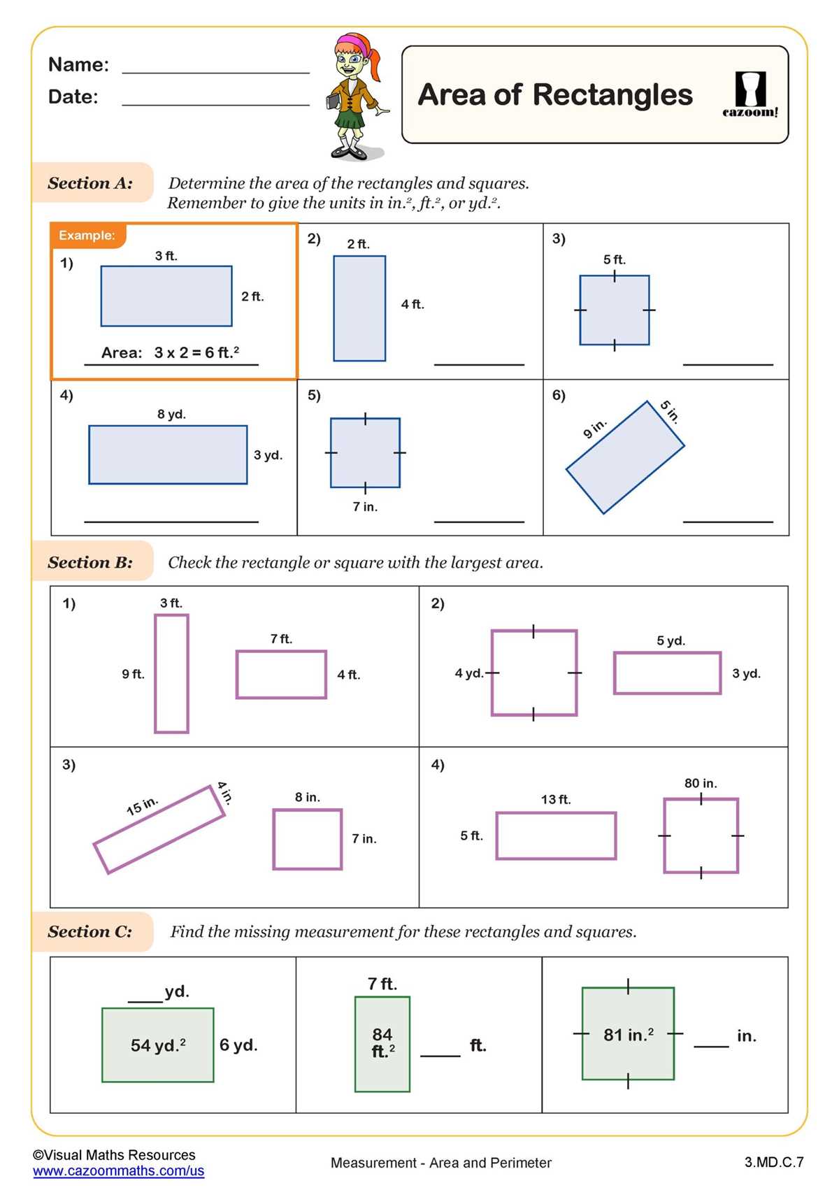 area worksheets year 2