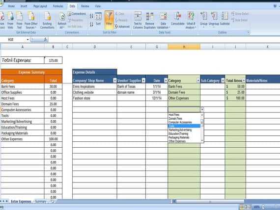business expense worksheet excel