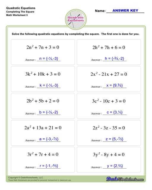 solving quadratic equations completing the square worksheet solving quadratic equations completing the square worksheet