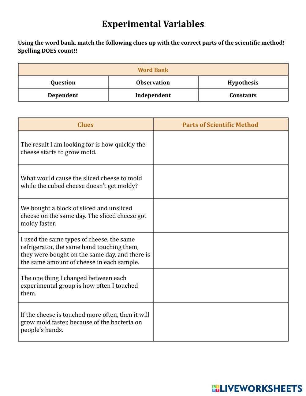 experimental variables worksheet