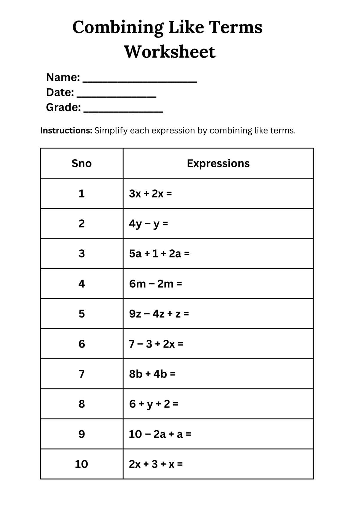 distributive and combining like terms worksheet