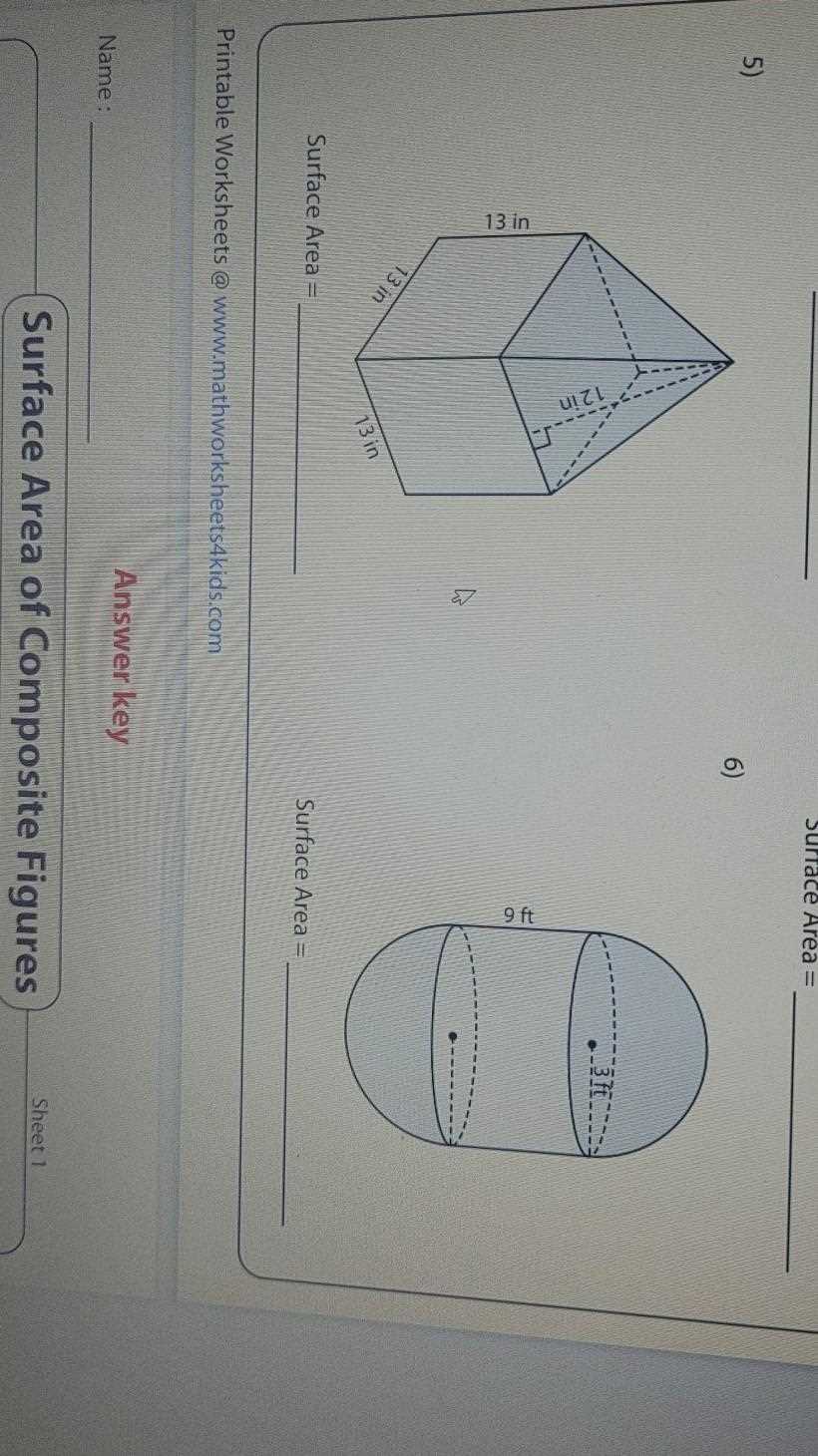 surface area of composite figures worksheet